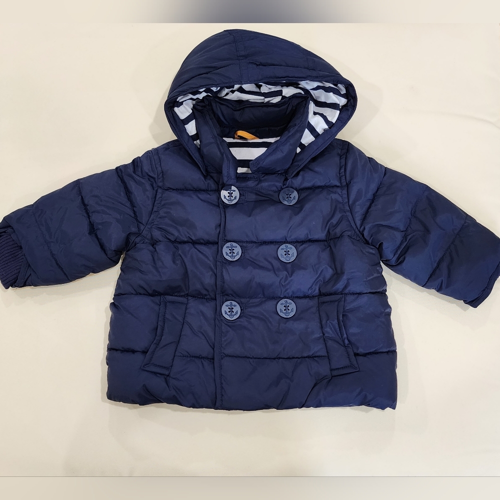 👶🏽 Baby Gap, 6-12 mths Winter Coat, Blue And White, Warm, Pea Coat